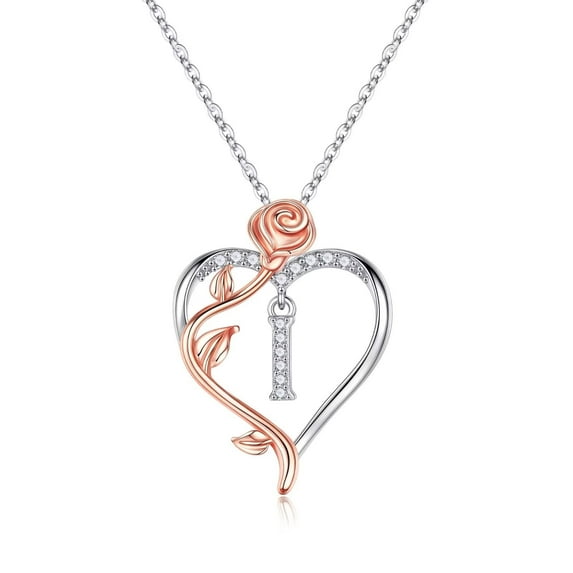 TINGN Rose Heart Initial Necklaces Gifts for Women Heart Letter Pendant Necklace Jewelry Valentines Anniversary Birthday Gifts for Her