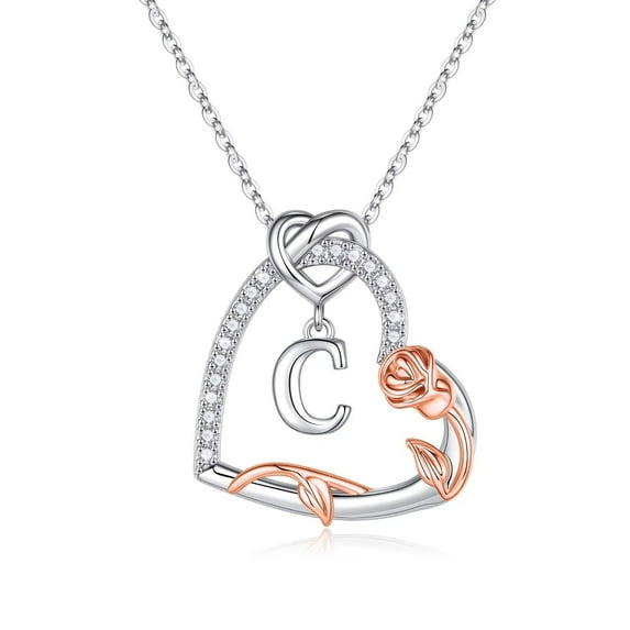 TINGN Rose Heart Initial Necklaces Gifts for Women Heart Letter Pendant Necklace Jewelry Valentines Christmas Birthday Gifts for Her