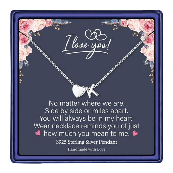 TINGN S925 Sterling Silver Heart Initial Pendant Necklace Tiny Heart Necklaces for Women Mothers Day Valentine's Day Gifts for Women Wife Womenfriend Daughter