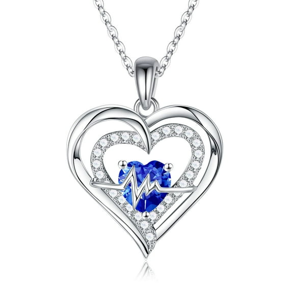 TINGN S925 Sterling Silver Nurse Gifts Heartbeat Birthstone Necklace for Women Nurse Graduation Appreciation Gifts for Nurses