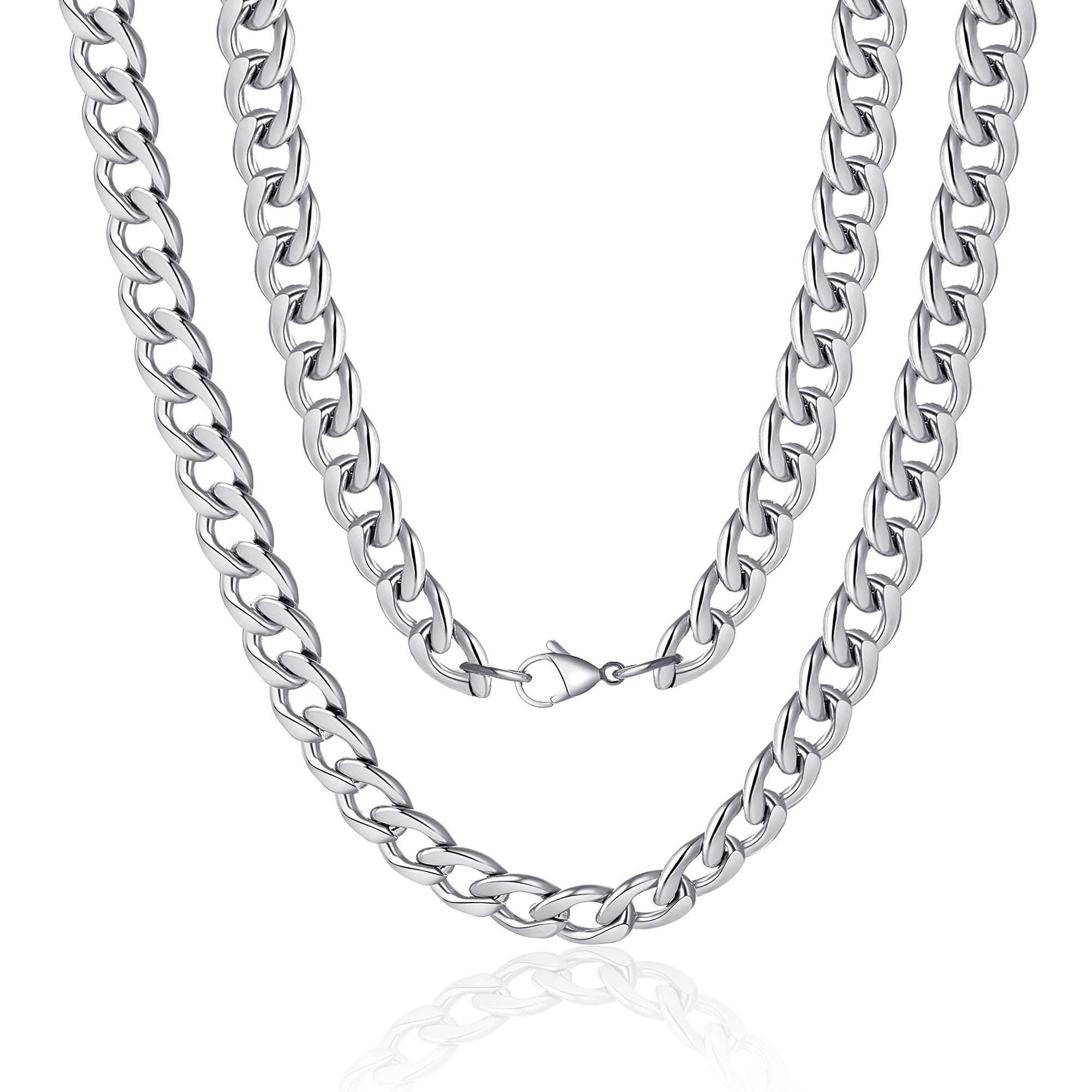 TINGN Silver Chain for Men 10mm 32 Inch Stainless Steel Silver Cuban ...