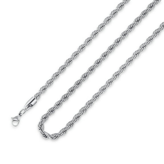 TINGN Silver Chain for Men 4mm 16 Inch Stainless Steel Silver Twist Rope Chain Necklace for Men