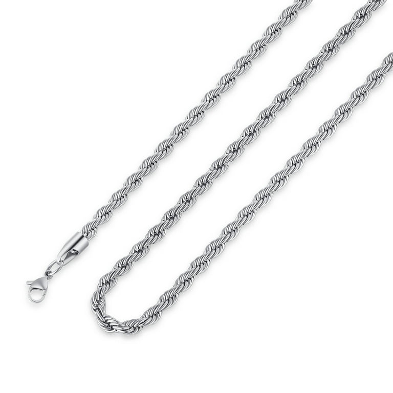 TINGN Silver Chain for Men 5mm 16 Inch Stainless Steel Silver