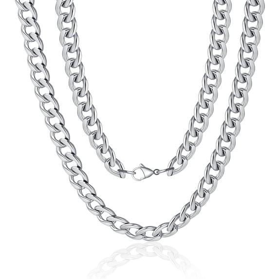 TINGN Silver Chain for Men 8mm 36 Inch Stainless Steel Silver Cuban Link Chain Necklace for Men
