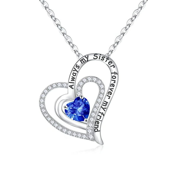 TINGN Sisters Gifts from Sister Heart Necklace S925 Sterling Silver Double Heart Birthstone Necklaces Valentines Day Gifts Gifts from Sister Sister in Law Big Sister