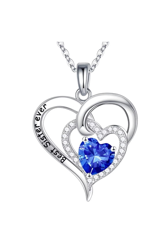 Sisters Gifts Heart Necklace S925 Sterling Silver Double Heart Birthstone Necklaces Anniversary Birthday Gifts for Sister Sister in Law Big Sister