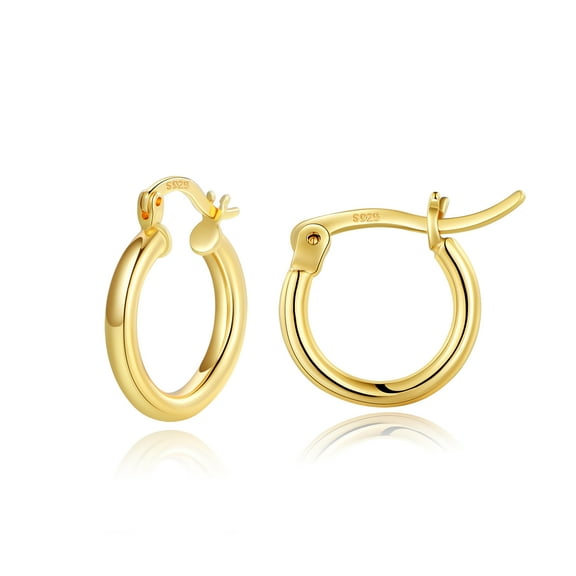 TINGN Small Gold Hoop Earrings for Women 14K Gold Plated 925 Sterling Silver Post Hypoallergenic Mini Chunky Open Hoops Earrings