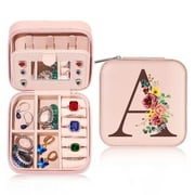 TINGN Small Initial Jewelry Case Jewelry Organizer Jewelry Box Birthday Gifts Mom Friends Female Sister Bridesmaid Her Teenage Girl Gifts Idea, Travel Essentials A