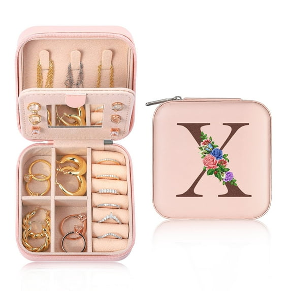 TINGN Small Travel Jewelry Case Travel Portable Jewelry Box for Ring Earring Necklace Bracelet Organizer Storage Holder Boxes with Mirror Gifts for Women Teen Girls