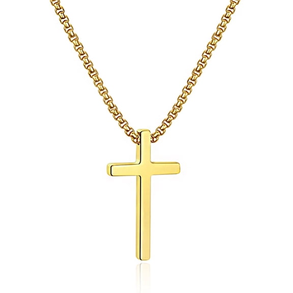 Turandoss Stainless Steel Cross Pendant Necklaces for Men Pendant Chain 16 Inch Gold