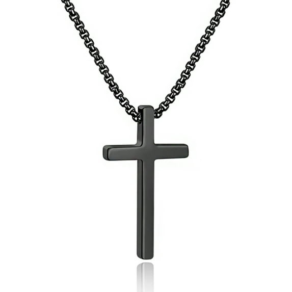 TINGN Stainless Steel Cross Pendant Necklaces for Men Pendant Chain 18 Inch Black
