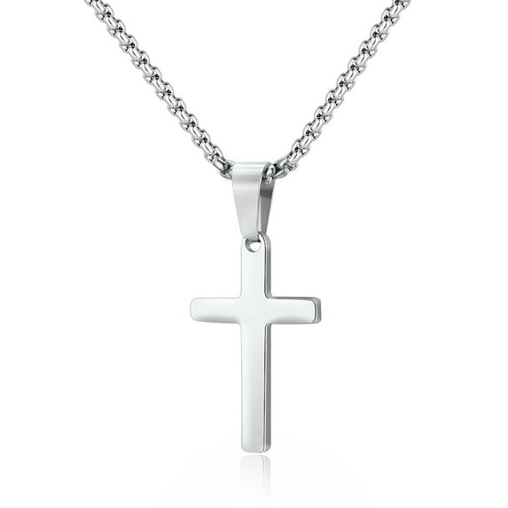 TINGN Stainless Steel Cross Pendant Necklaces for Men Pendant Chain 18 Inch Silver