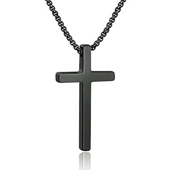 TINGN Stainless Steel Cross Pendant Necklaces for Men Pendant Chain 20 Inch Black
