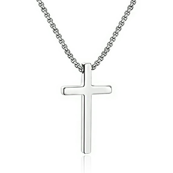 TINGN Stainless Steel Cross Pendant Necklaces for Men Pendant Chain 20 Inch Silver