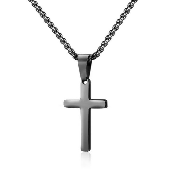 TINGN Stainless Steel Cross Pendant Necklaces for Men Pendant Chain 22 Inch Black