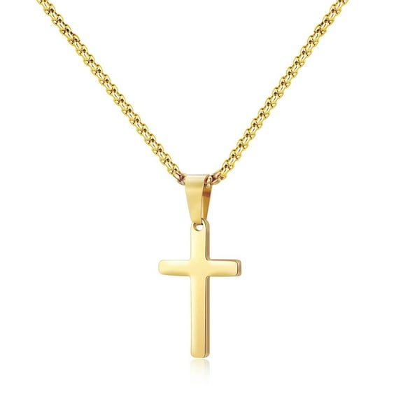 TINGN Stainless Steel Cross Pendant Necklaces for Men Pendant Chain 24 Inch Gold