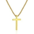 thumbnail image 1 of TINGN Stainless Steel Cross Pendant Necklaces for Men Pendant Chain 30 Inch Gold, 1 of 5