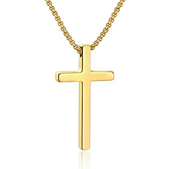 TINGN Stainless Steel Cross Pendant Necklaces for Men Women Pendant Chain 18 Inch Gold