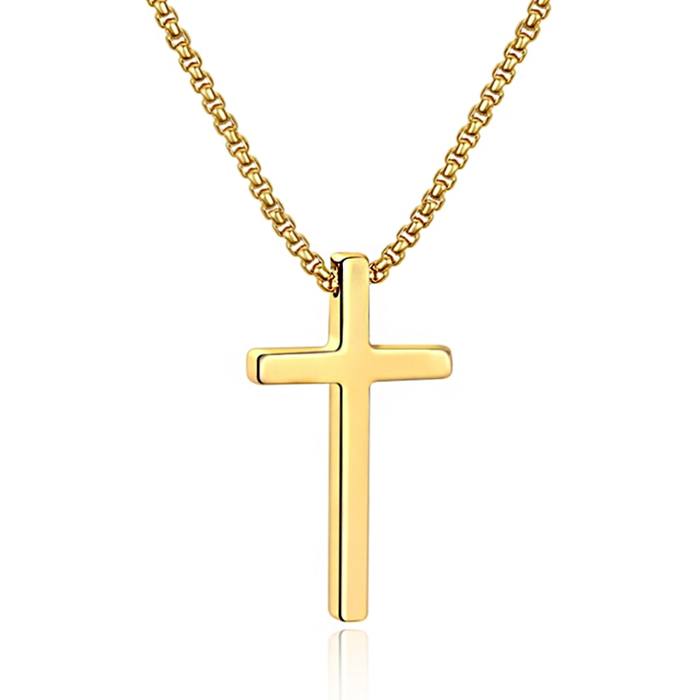 TINGN Stainless Steel Cross Pendant Necklaces for Men Women Pendant Chain 20 Inch Gold