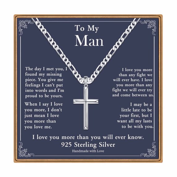 TINGN Sterling Silver Cross Necklace Gifts for Men Cross Necklace for Men Religious Gifts for Men Baptism Gifts for Him Fathers Day Christmas Gifts for Dad Son Boyfriend