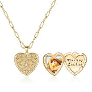 TINGN Sunflower Heart Locket Necklaces for Women Girls 14K Gold Plated Paperclip Chain Necklace