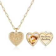 Turandoss Sunflower Heart Locket Necklaces for Women Paperclip Chain Necklace