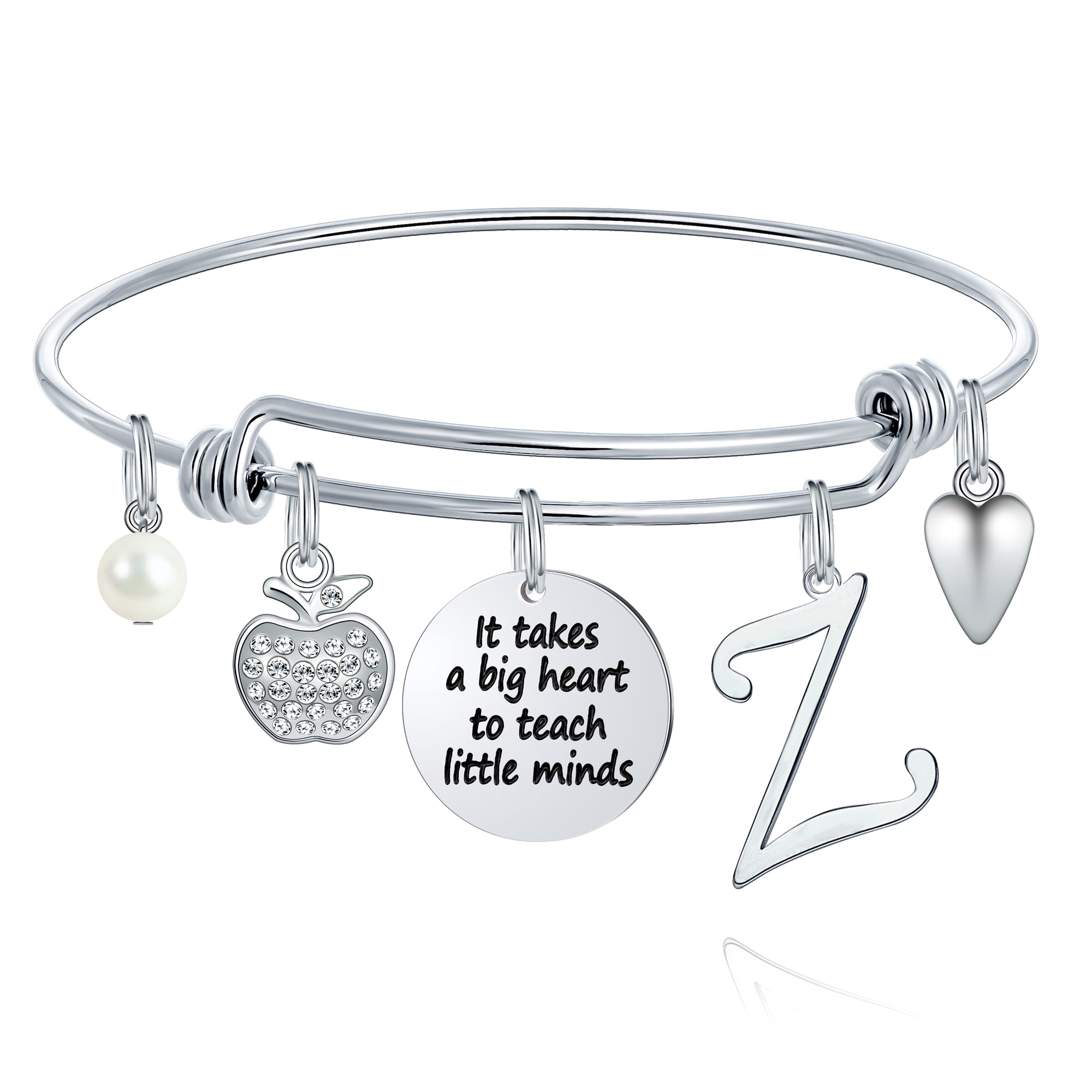 Infinity Collection Teacher Appreciation Bracelet - Teal & White Adjustable With Apple Charm - View #3