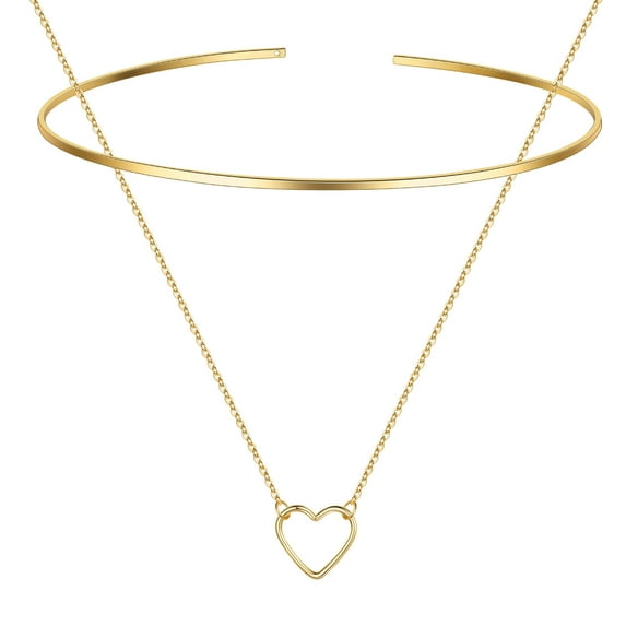 TINGN Thin Collar Choker Necklaces for Women 14K Gold Neck Ring Simple Thin Heart Layered Choker Necklaces for Women