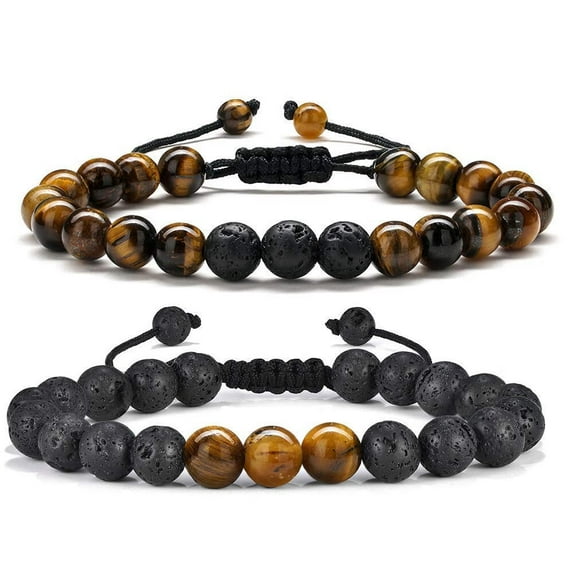 TINGN Tiger Eye Mens Bracelet Gifts 8mm Tiger Eye Lava Rock Stone Mens Stress Relief Adjustable Bracelet Aromatherapy Essential Oil Diffuser Lava Bracelet Gifts for Men