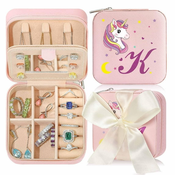 TINGN Travel Jewelry Case, Personalized Jewelry Organizer Box Unicorns Gifts for Women Valentines Day Gifts for Women