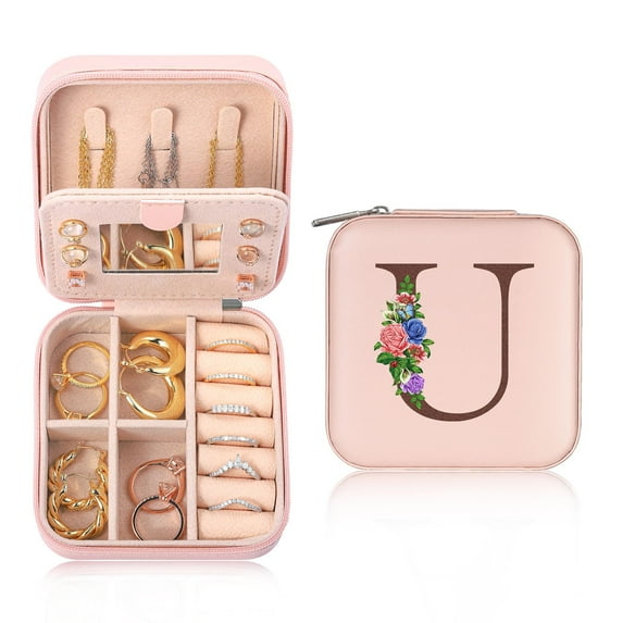 TINGN Travel Jewelry Case Travel Portable Jewelry Box for Ring Earring Necklace Bracelet Organizer Storage Holder Boxes with Mirror Gifts for Women Teen Girls