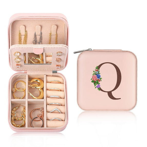 TINGN Travel Jewelry Case Travel Portable Jewelry Box for Ring Earring Necklace Bracelet Organizer Storage Holder Boxes with Mirror Gifts for Women Teen Girls