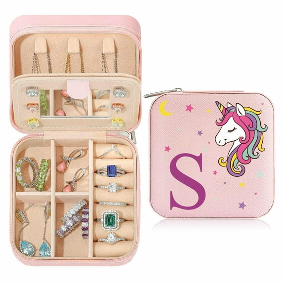 TINGN Unicorn Initial Jewelry Box, Personalized Gift Valentines Day Gift Women, 4-16 Year Old Women Gift