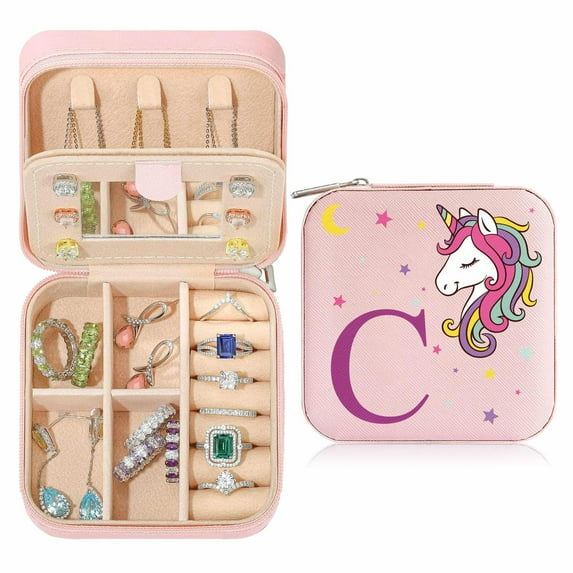 TINGN Unicorn Initial Jewelry Box, Personalized Gift Valentines Day Gift Women, 4-16 Year Old Women Gift