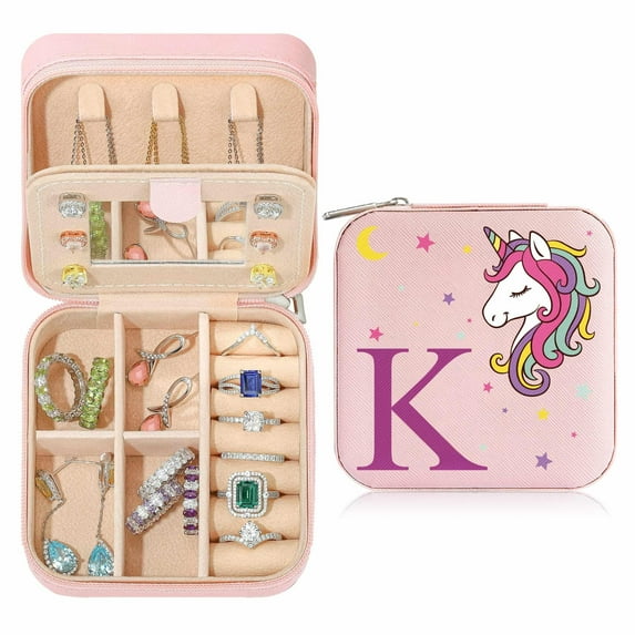 TINGN Unicorn Initial Jewelry Box, Personalized Gift Valentines Day Gift Women, 4-16 Year Old Women Gift
