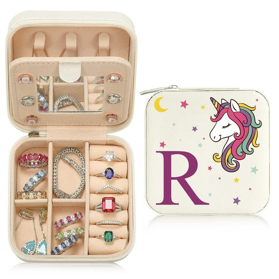 TINGN Unicorn Initial Jewelry Box, Personalized Gift Valentines Day Gift Women, 4-16 Year Old Women Gift
