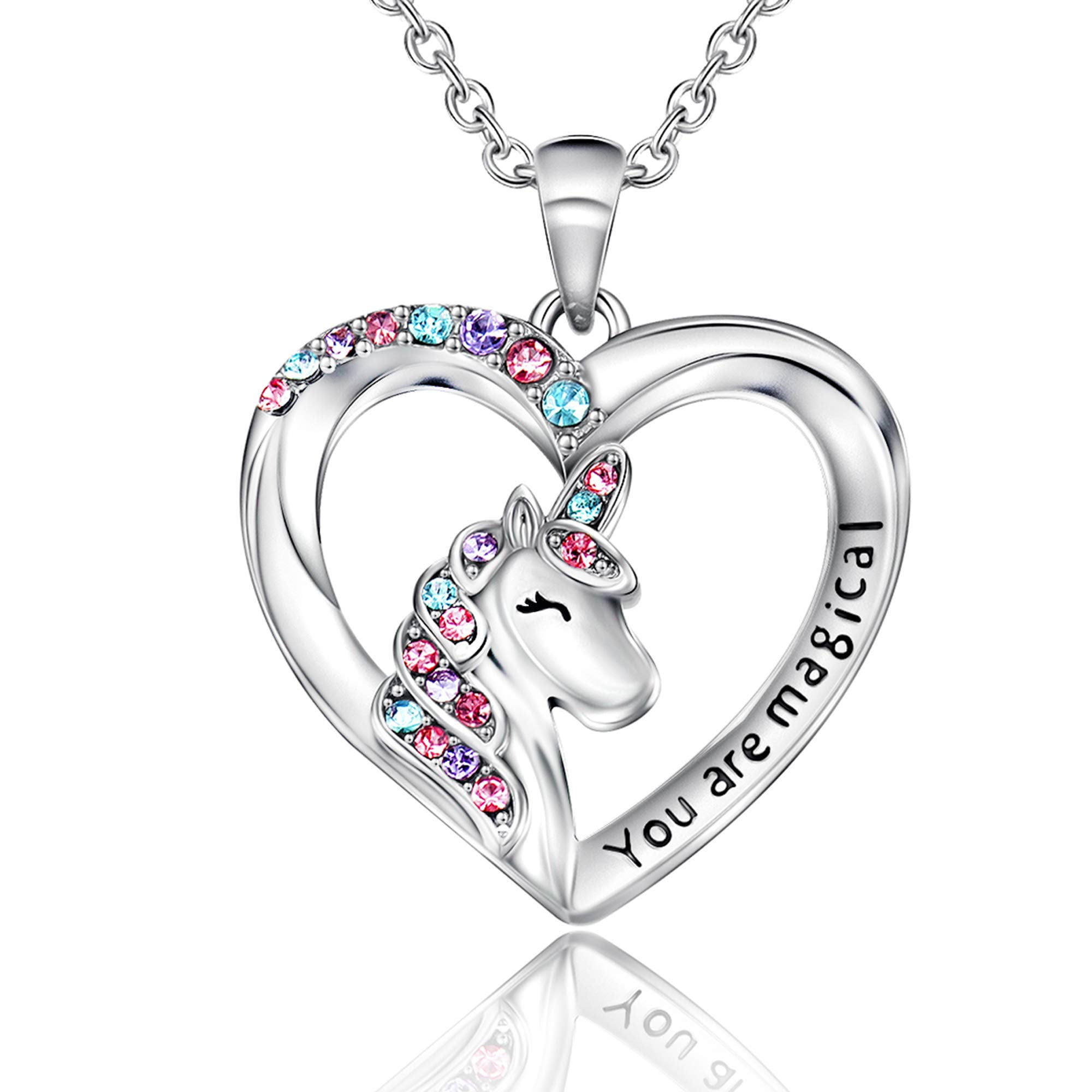 Hidepoo Unicorns Gifts for Girls, 14K Gold Plated Colorful CZ Heart Pendant Unicorn Necklace Girls Jewelry Letter Initial Unicorn Necklaces for