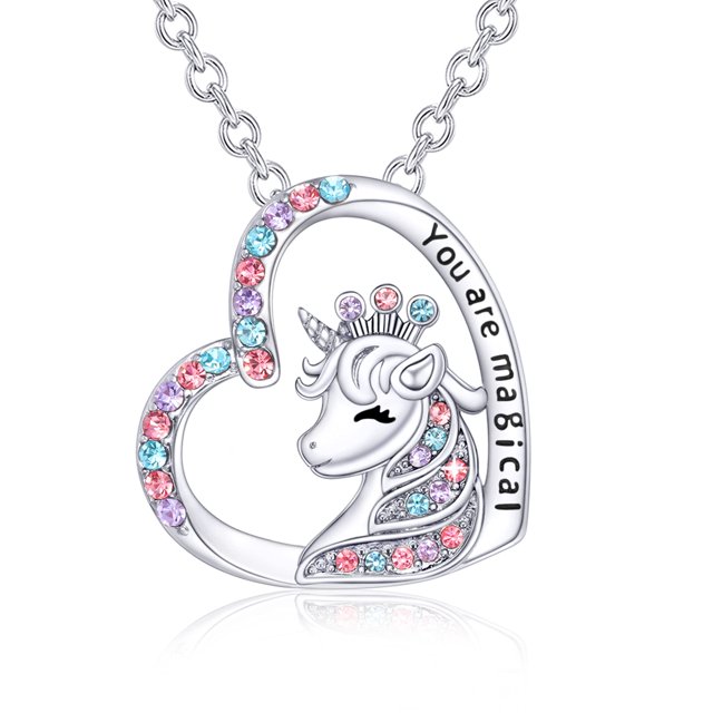 TINGN Unicorn Necklace for Teens, 14K Gold/White Gold Plated, Colorful