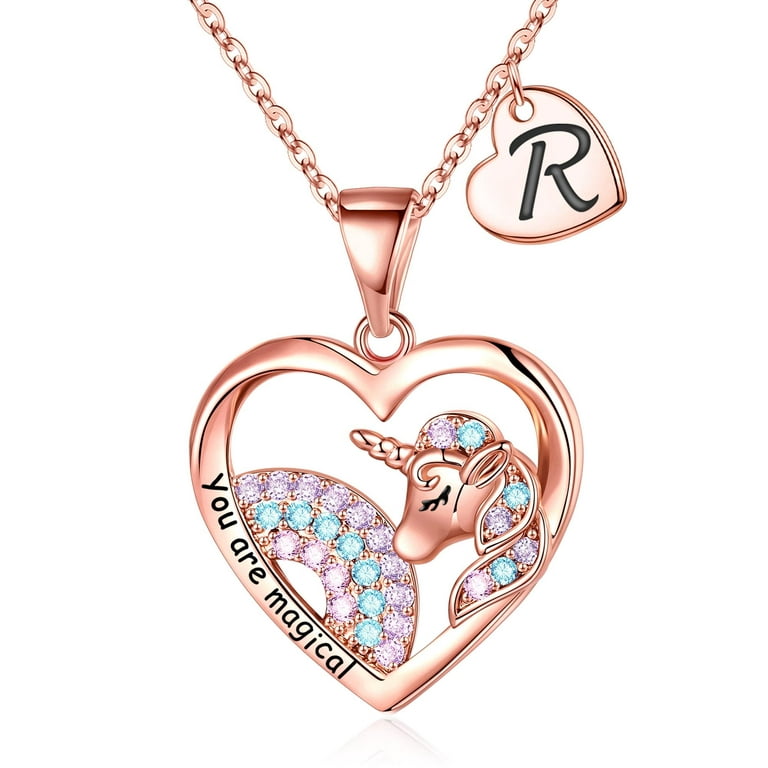TINGN Unicorns Gifts for Girls Necklaces Rose Gold Plated Heart Unicorn  Necklaces for Women Girls Initial Necklaces for Women Girls Unicorn Jewelry  Gifts for Girls 