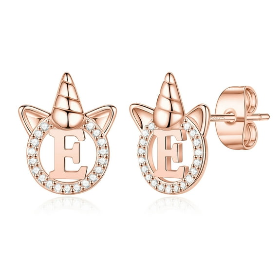 TINGN Unicorns Gifts for Women Earrings S925 Sterling Silver Post CZ Initial Unicorn Earrings 14K White Gold Plated Stud Earrings for Women