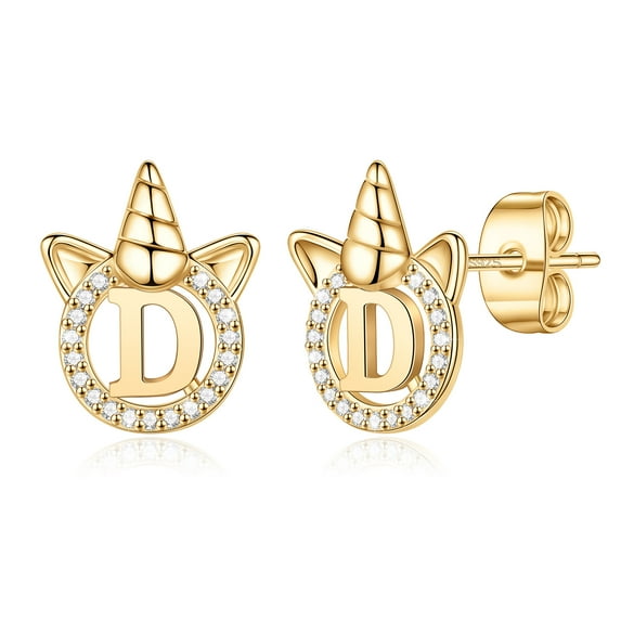 TINGN Unicorns Gifts for Women Earrings S925 Sterling Silver Post CZ Initial Unicorn Earrings 14K White Gold Plated Stud Earrings for Women