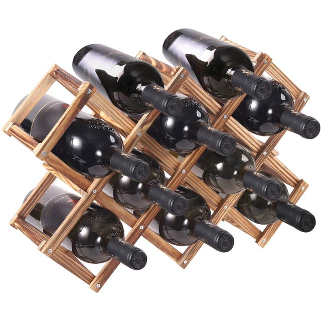 TINGOR Wine Rack, Wood Wine Storage Racks Countertop, 10 Bottle Wooden Stackable Wine Cellar