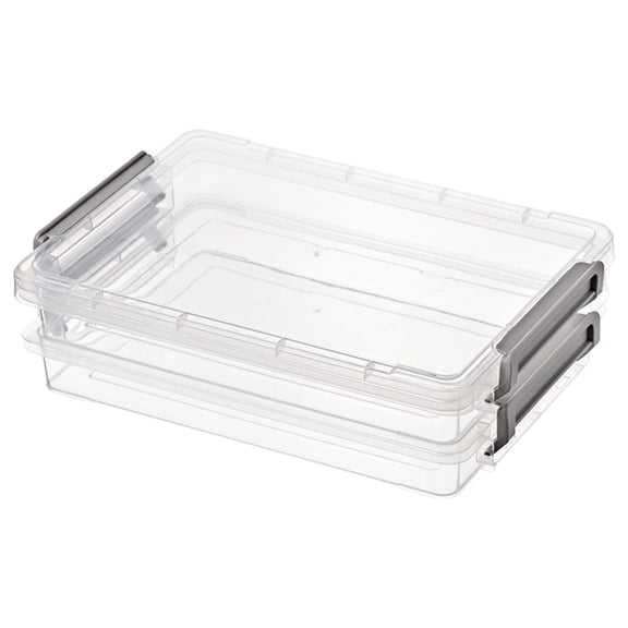 TINGXIN Clear Storage Bins with Lids, 2 Boxes with 1 Lid, 25.5*17.5 cm, Organizer Container, Dustproof and Stackable, for Jewelry, Pills, Home and Small Items Organization (Grey_Style C)