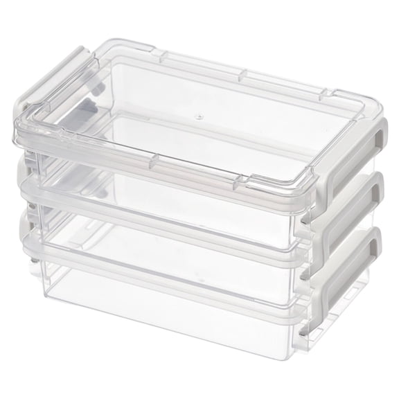 TINGXIN Clear Storage Bins with Lids, 3 Boxes with 1 Lid, 16*10 cm, Organizer Container, Dustproof and Stackable, for Jewelry, Pills, Home and Small Items Organization (White_Style A)