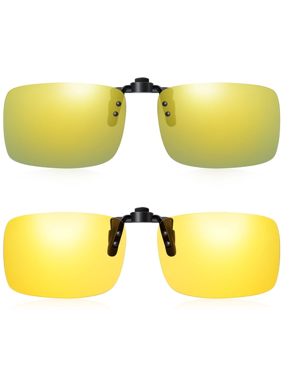 2 Pairs Clip On Sunglasses Flip Up Day&Night Driving Glasses UV400 Anti Glare Over Prescription Glasses