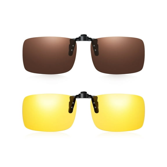 TINHAO 2 Pairs Clip On Sunglasses Flip Up Day&Night Driving Glasses UV400 Anti Glare Over Prescription Glasses