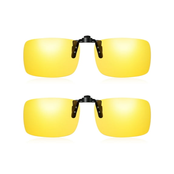 TINHAO 2 Pairs Clip On Sunglasses Flip Up Day&Night Driving Glasses UV400 Anti Glare Over Prescription Glasses