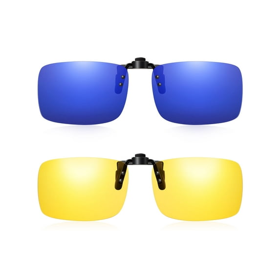 TINHAO 2 Pairs Clip On Sunglasses Flip Up Day&Night Driving Glasses UV400 Anti Glare Over Prescription Glasses