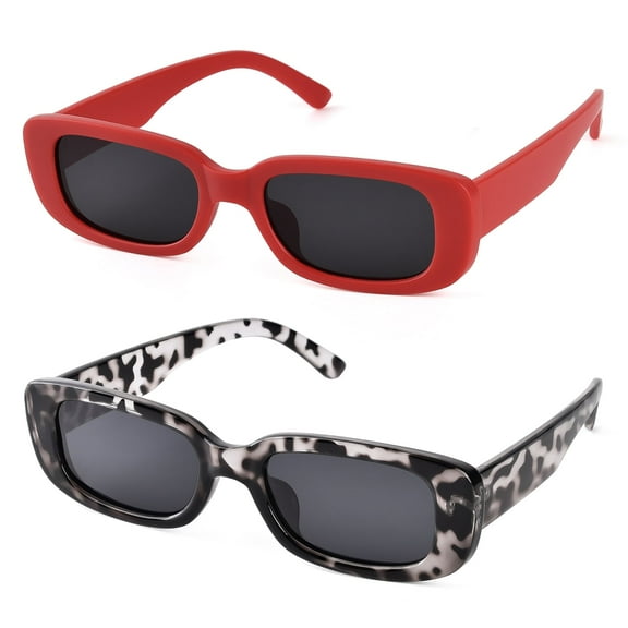 TINHAO 2 Pairs Sunglasses for Women Men Trendy Retro Rectangle Sunglasses with Polarized UV 400 Protection Party Sunglasses