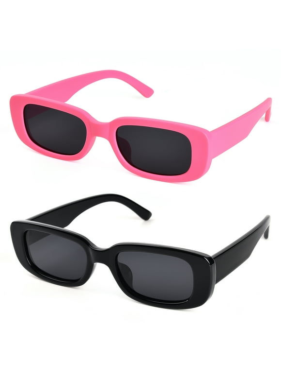 TINHAO 2 Pairs Sunglasses for Women Men Trendy Retro Rectangle Sunglasses with Polarized UV 400 Protection Party Sunglasses